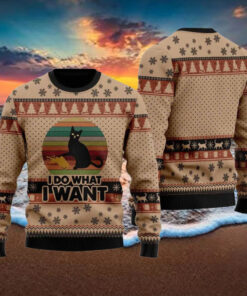 Retro Black Cat I Do What I Want Ugly Christmas Sweater