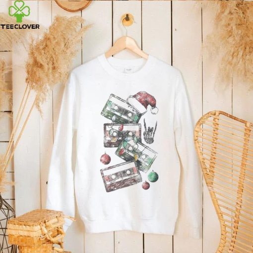 Retro Christmas 90s Music Cassette Tapes Santa Hat Xmas Shirt