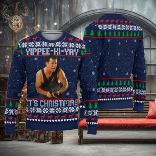 Retro Christmas Die Hard Ugly Sweater, Yippee Ki Yay Xmas Sweater