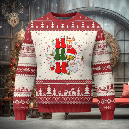 Retro Groovy Christmas Ho Ho Ho Reindeer Disco Ball Santa Xmas Ugly Christmas Sweater