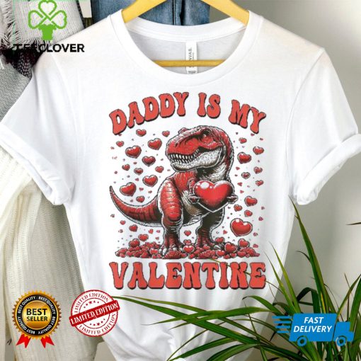 Retro Groovy Daddy Is My Valentine Cute Funny Dinosaur Shirt