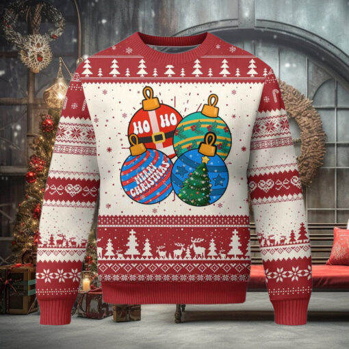 Retro Groovy Merry Christmas Ornament Ho Ho Ho Ugly Christmas Sweater