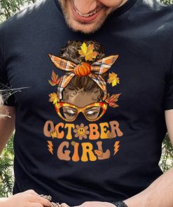 Retro Groovy October Girl Messy Bun Halloween Thanksgiving T Shirt