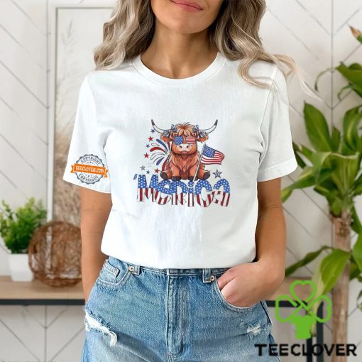 Retro Merica 4th Of July Highland Cow Shirt