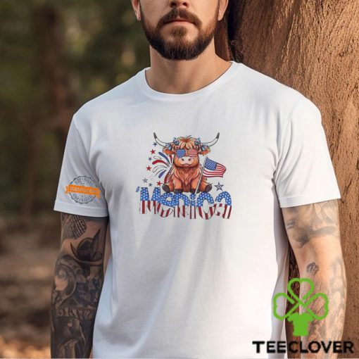 Retro Merica 4th Of July Highland Cow Shirt