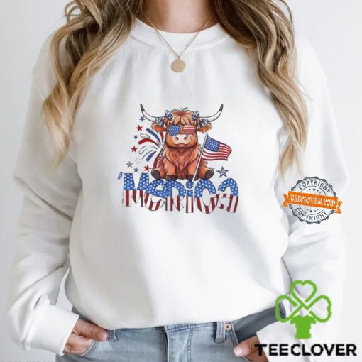 Retro Merica 4th Of July Highland Cow Shirt