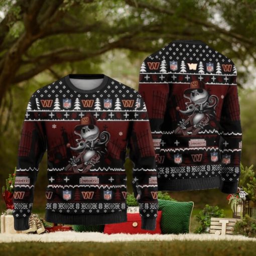 Nfl Washington Commanders Christmas Jack Skeleton Ugly Christmas Sweaters