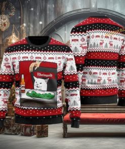 Rheingold Beer Cat Meme Ugly Christmas 3D Sweater, Friends Christmas Sweater