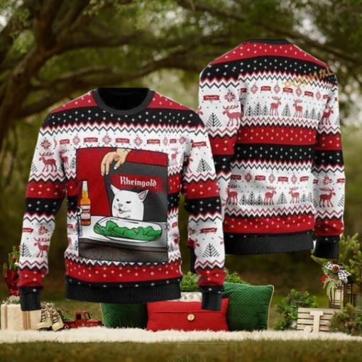 Rheingold Beer Cat Meme Ugly Christmas 3D Sweater, Friends Christmas Sweater