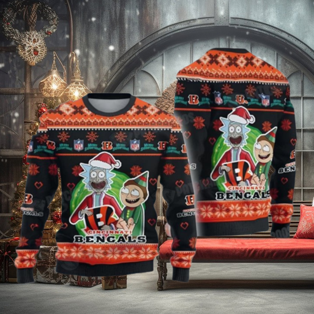Rick And Morty Nfl Cincinnati Bengals Black Ugly Christmas Sweaters Rick And Morty Nfl Cincinnati Bengals Black Ugly Christmas Sweaters