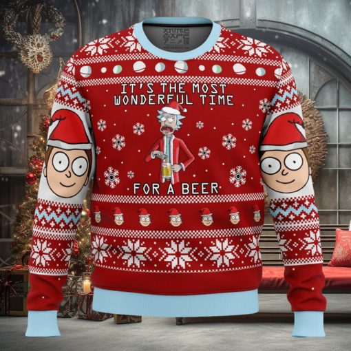 Rick And Morty Time For A Beer Ugly Christmas Sweater, Ugly Sweater Apparel