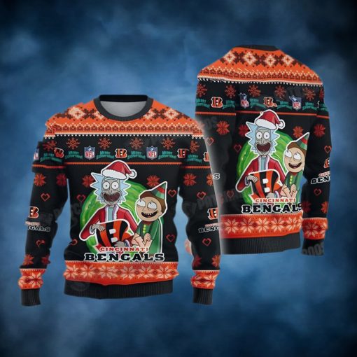 Rick and Morty NFL Cincinnati Football Ugly Christmas Sweater Bengals Gifts
