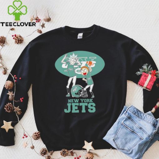 Rick and Morty cartoon New York Jets football helmet logo 2024 hoodie, sweater, longsleeve, shirt v-neck, t-shirt