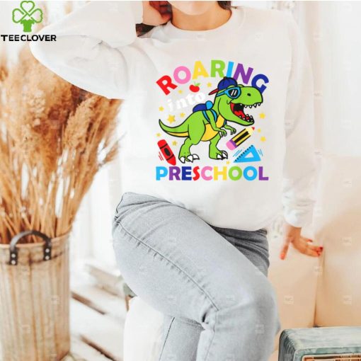 Roaring Into Preschool Dinosaur T Rex Back To School Teacher T Shirt