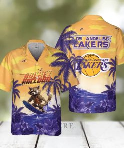 Rocket Raccoon And Los Angeles Lakers Hawaiian Shirt Gift For NBA Fans