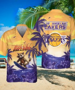 Rocket Raccoon And Los Angeles Lakers Hawaiian Shirt Gift For NBA Fans