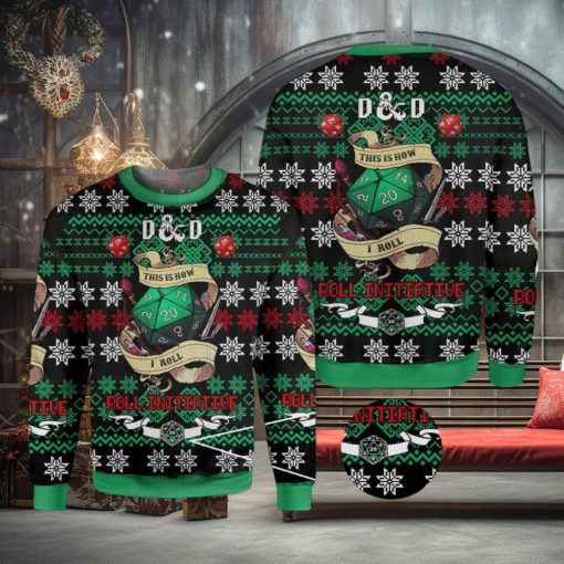 Roll Initiative Dungeons & Dragons Knitted Christmas 3D Sweater For Fans