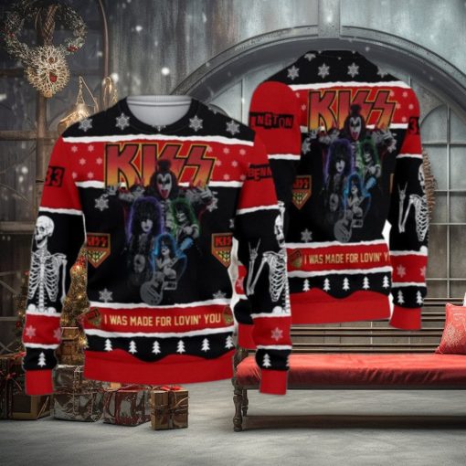 Roll n Rock I Was Made For Lovin You Kiss Christmas Ugly Sweater