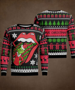 Rolling Stones Big Tongue Unexpected Grinch Stole The Tongue Ugly Christmas Sweater