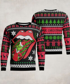 Rolling Stones Big Tongue Unexpected Grinch Stole The Tongue Ugly Christmas Sweater
