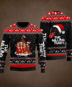 Rolling Stones Caricatures And Santa Monkey Funny Christmas Ugly Sweater 2024