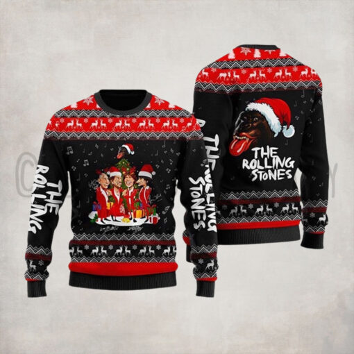 Rolling Stones Caricatures And Santa Monkey Funny Christmas Ugly Sweater 2024