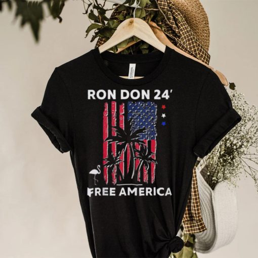 Ron Don 24′ Free America Trump Desantis 2024 American Flag Flamingo Stars Shirt