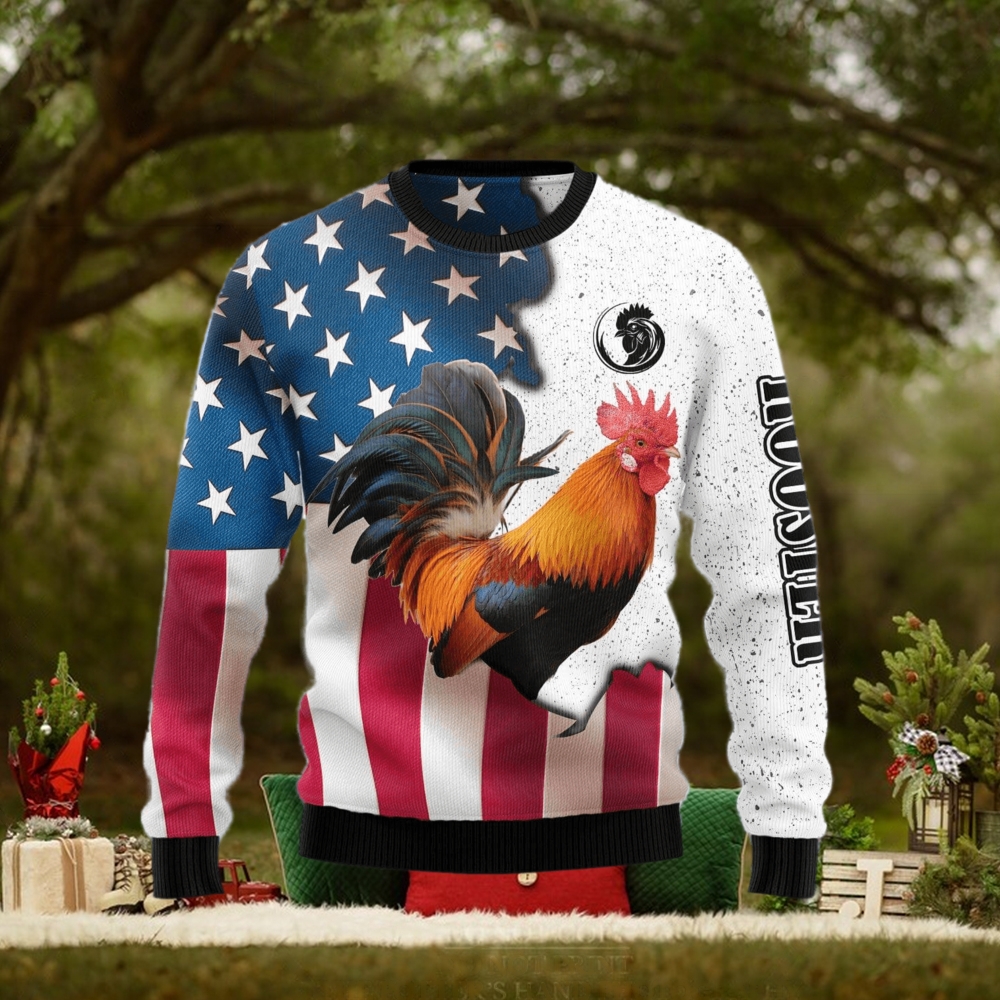 Rooster USA Ugly Christmas Sweater Gift Men Women Rooster USA Ugly Christmas Sweater Gift Men Women
