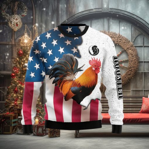 Rooster USA Ugly Christmas Sweater Gift Men Women