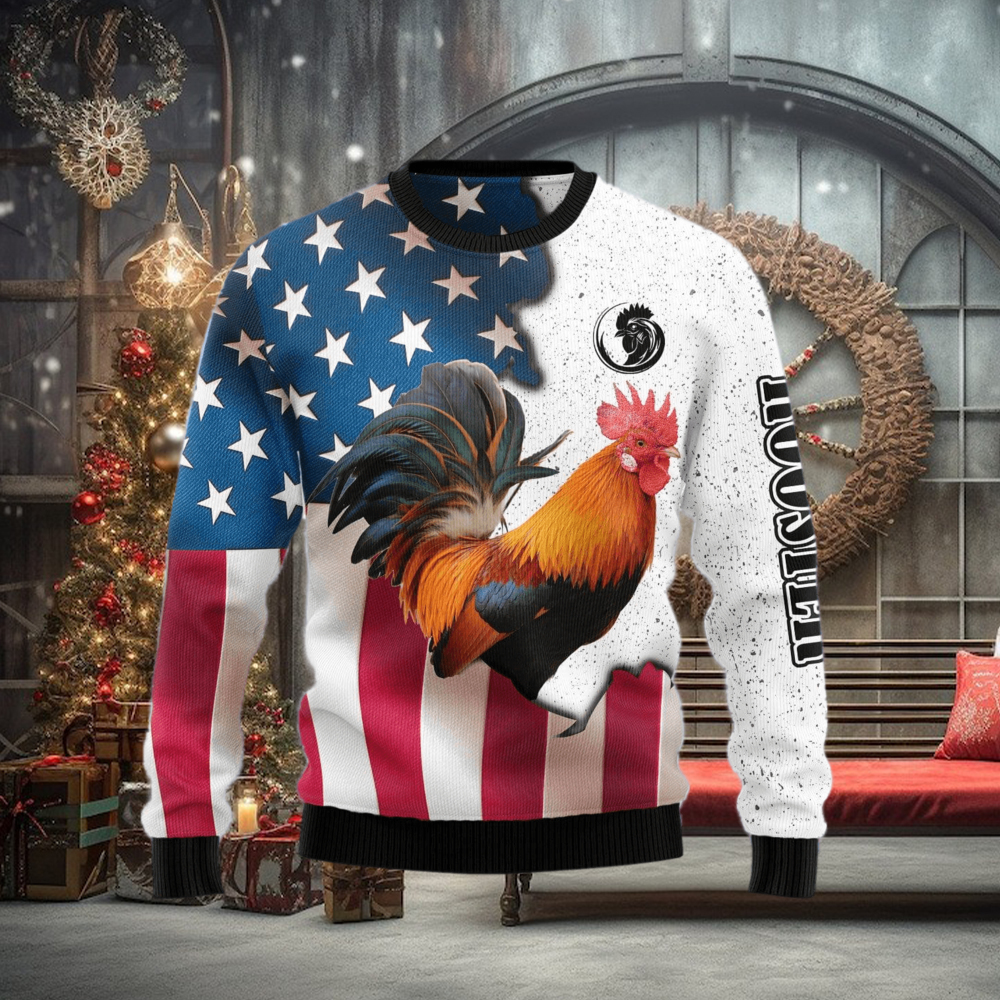 Rooster USA Ugly Christmas Sweater Gift Men Women Rooster USA Ugly Christmas Sweater Gift Men Women