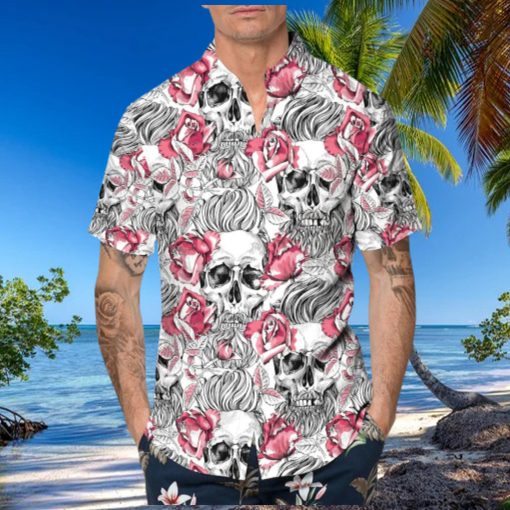 Rose Pattern Happy Summer Skull Hawaiian Shirt