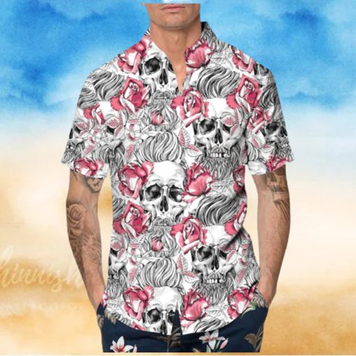 Rose Pattern Happy Summer Skull Hawaiian Shirt