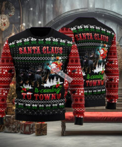 Rottweiler Santa Claus To Town Black Red Funny Christmas Sweaters