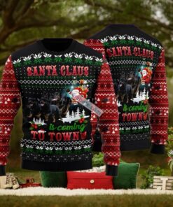 Rottweiler Santa Claus To Town Black Red Funny Christmas Sweaters