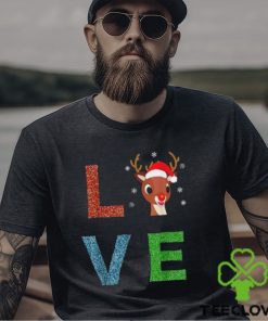 Rudolph Red Nosed Reindeer Glitter LOVE Kids Gift T Shirt