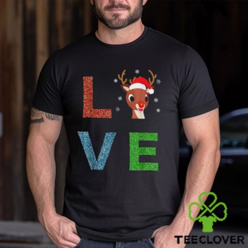 Rudolph Red Nosed Reindeer Glitter LOVE Kids Gift T Shirt