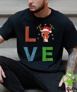 Rudolph Red Nosed Reindeer Glitter LOVE Kids Gift T Shirt