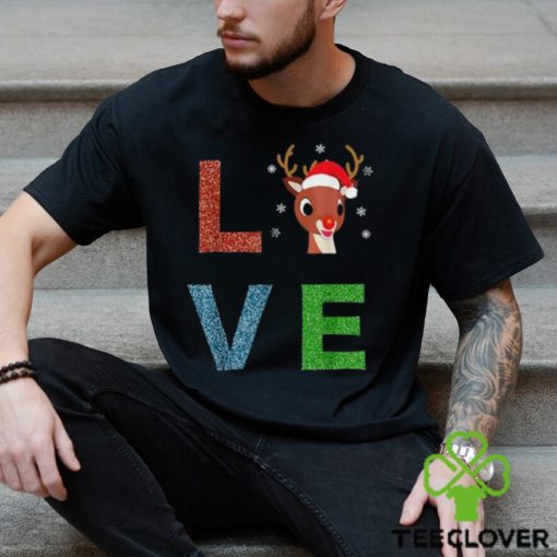 Rudolph Red Nosed Reindeer Glitter LOVE Kids Gift T Shirt