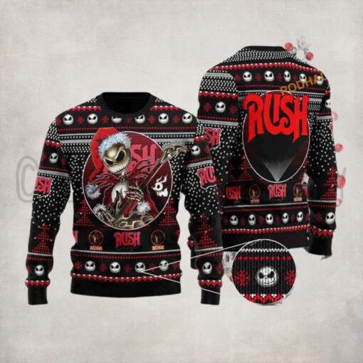 Rush Band Skull Santa Claus And Rush Logo Chirstmas Gifts 2024 Xmas For Family And Friends Ugly Sweater