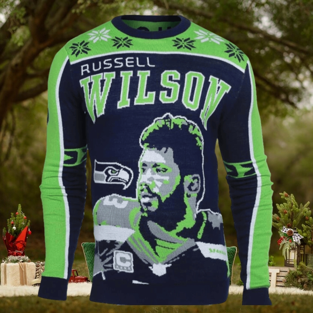 Russell Wilson 3 Seattle Seahawks Ugly Christmas Sweaters Russell Wilson 3 Seattle Seahawks Ugly Christmas Sweaters