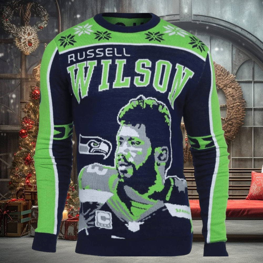 Russell Wilson 3 Seattle Seahawks Ugly Christmas Sweaters Russell Wilson 3 Seattle Seahawks Ugly Christmas Sweaters