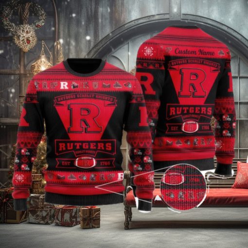 Rutgers Scarlet Knights Team Custom Name Ugly Christmas Sweater For Men And Women Sport Gift