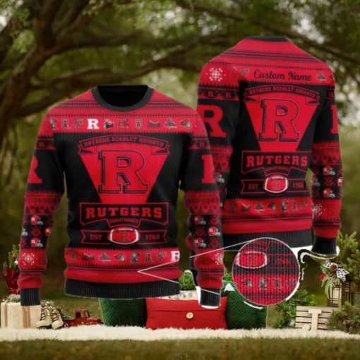Rutgers Scarlet Knights Team Custom Name Ugly Christmas Sweater For Men And Women Sport Gift