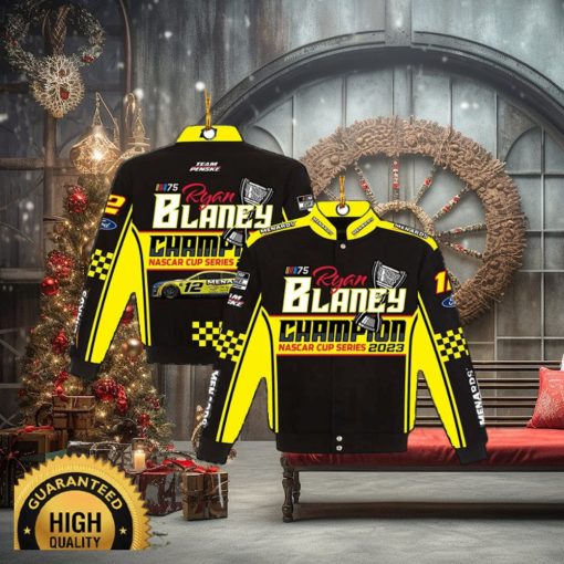 Ryan Blaney JH Design 2023 NASCAR Cup Series Champion Menards Twill Driver Uniform Full Snap Jacket Christmas Ornament