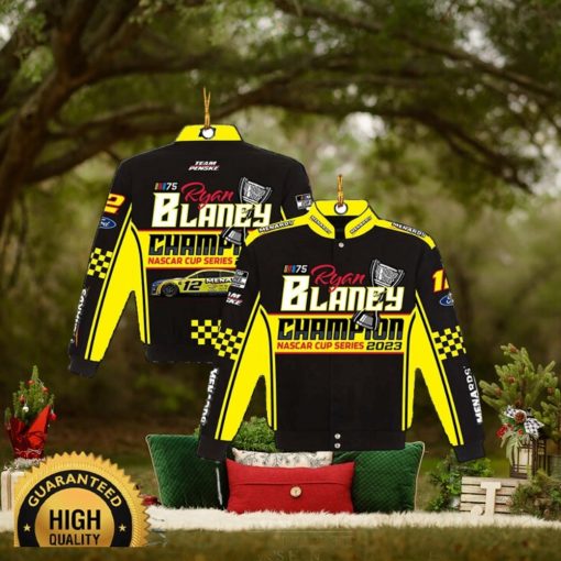 Ryan Blaney JH Design 2023 NASCAR Cup Series Champion Menards Twill Driver Uniform Full Snap Jacket Christmas Ornament