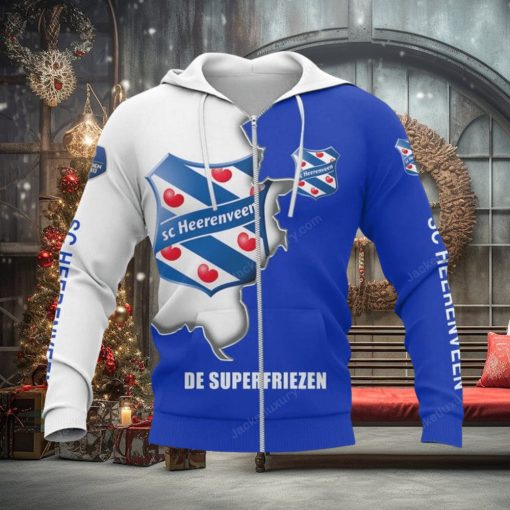 SC Heerenveen Logo Blue White Zip Up Hoodie