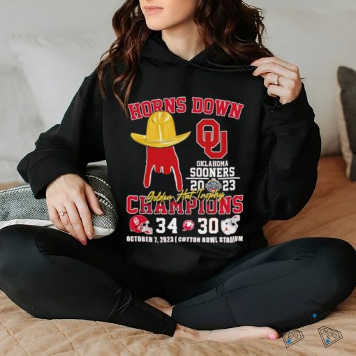 Horns Down Oklahoma Sooners 2023 Golden Hat Trophy Champions 34 30 hoodie, sweater, longsleeve, shirt v-neck, t-shirt