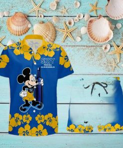SKYY Vodka Mickey Mouse Hibicus Flower Gift Hawaiian Set Shirt