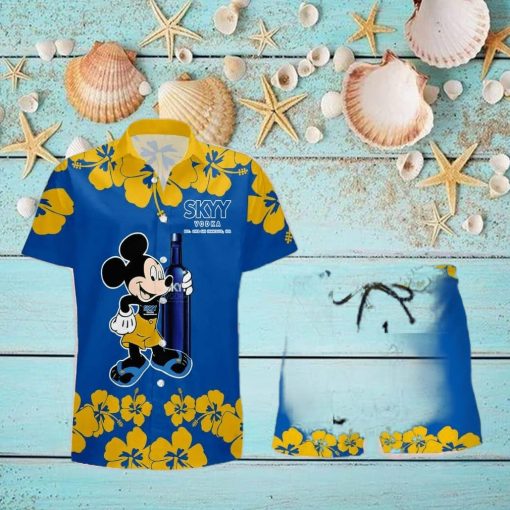 SKYY Vodka Mickey Mouse Hibicus Flower Gift Hawaiian Set Shirt