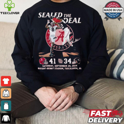 Saban Field 2024 The Deal 41 34 Bryant Denny Stadium Alabama Crimson Tide Signature Shirt